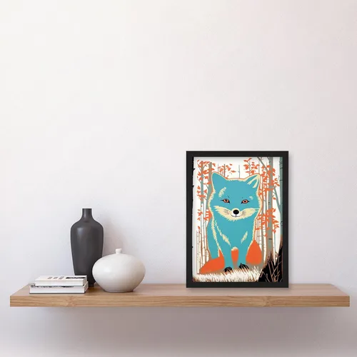 Vista 2 de Artery8 Cute Blue Fox Forest Glade Landscape Bright Woodland Baby Animal Kids Bedroom Artwork Framed Wall Art Print A4