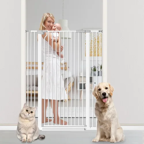 Vista 10 de Puerta extra alta para mascotas de 51.18 pulgadas para gatos y perros, puerta extra ancha de 29.6 a 32.6 pulgadas para escaleras y puertas, puerta