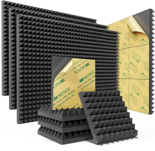 Vista 17 de Sonicism Acoustic Panels Self-Adhesive Pyramid 12 Pack,0.9" X 12" X 12" Sound Proof Foam Panels for walls High Density,Acoustic Wall Panels Fast
