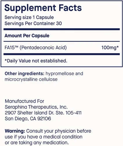 Vista 6 de Fatty15 Suplemento de ácido pentadecanoico C15:0 The Longevity Nutrient - 90 cápsulas veganas - 3 veces los beneficios celulares del aceite