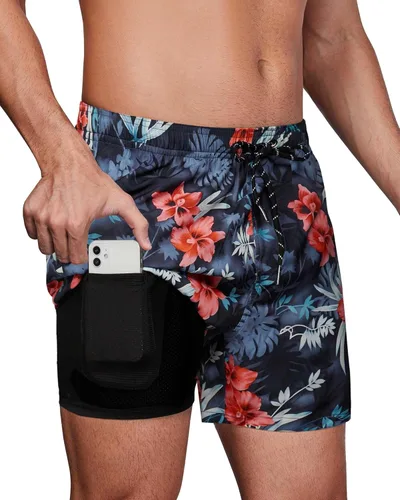 Vista 17 de Gleeease Traje de baño para hombre de 5 pulgadas con forro de compresión, bolsillos, cordón, secado rápido, elástico, divertido, playa, natación