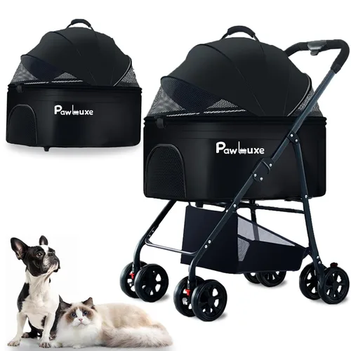 Cochecito para mascotas de 4 ruedas 4 en 1 con transportador desmontable para perros pequeños y medianos y gatos de hasta 55 libras, carrito de