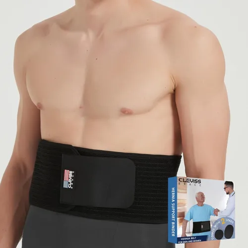 Vista 6 de Cinturón de hernia umbilical – Carpeta abdominal ergonómica ajustable con 2 almohadillas de compresión para hernias navales, ventrales