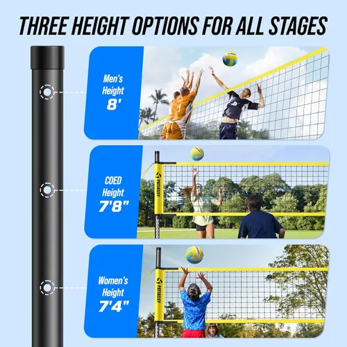 Vista 2 de Sistema de red de voleibol para exteriores, portátil y fácil de instalar, postes de altura ajustable con voleibol, bomba, martillo, línea de límite