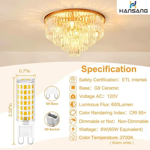 Vista 2 de hansang Bombilla LED G9 con base de cerámica de 2700 K, blanco suave, equivalente a halógenos de 60 W, bombillas LED T4, base G9 para iluminación
