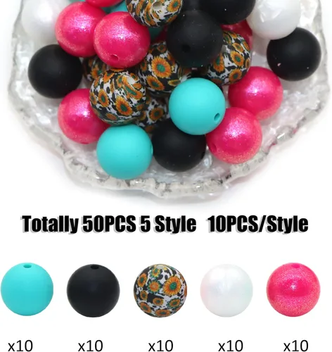 Vista 2 de David Accessories Cuentas redondas de silicona de 0.59 pulgadas a granel para llavero, bolígrafos, cordones, pulseras, collares, joyería