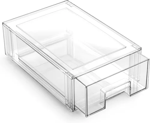 Vista 6 de BINO Cajones de almacenamiento apilables, pequeños, paquete de 2, transparentes The Crate Collection Contenedores de almacenamiento con cajones