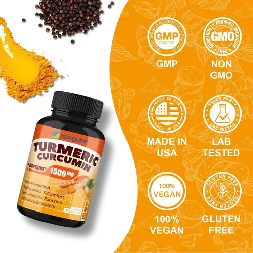 Vista 6 de Suplemento de curcumina de cúrcuma con pimienta negra, cápsulas orgánicas de cúrcuma de 1650 mg, 95% de curcuminoides, cúrcuma para apoyo articular