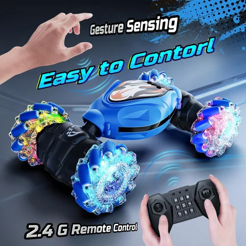 Vista 4 de Holyton Auto de acrobacias a control remoto, detección de gestos y control remoto con cuerpo que cambia de color de luz solar, vehículo de deriva