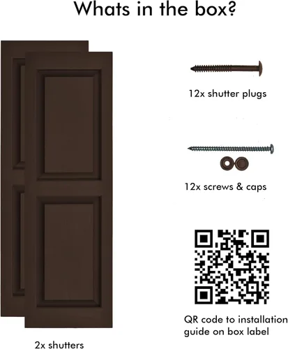 Vista 29 de Persianas de vinilo de panel elevado Pontiac Trail (1 par) 14.5"x31" - Negro Cosmos/Pintable Persianas de ventana exteriores Incluye hardware