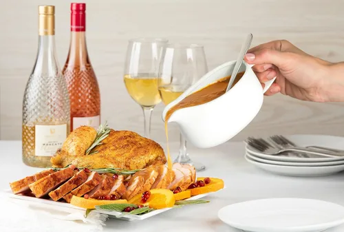Vista 3 de KooK - Recipiente y bandeja para salsa, 17 onzas, plato de cerámica, dispensador con bandeja para salsas, aderezos y crema, mango grande, apto