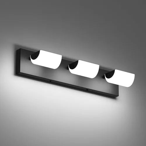 Ralbay Luces negras para tocador de baño, 3 luces, color negro mate, modernas, acrílicas, para pared de baño, sobre espejo (luz blanca, 6000 K)
