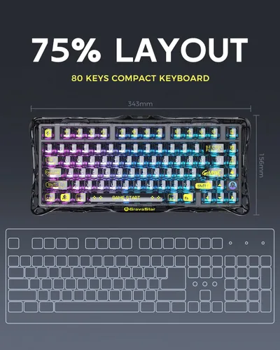 Vista 8 de GravaStar Teclado inalámbrico para juegos Mercury K1 Lite 75% y mouse inalámbrico Mercury M2