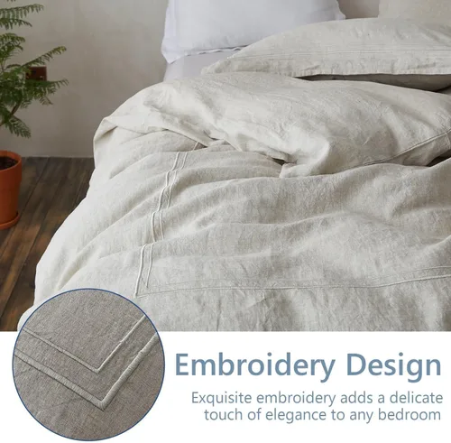Vista 6 de Simple&Opulence Juego de funda de edredón 100% lino lavado de 68 x 86 pulgadas, juego de edredón suave de 2 piezas con bordado doble con cierre