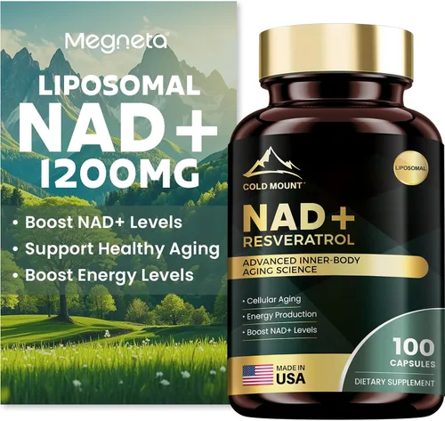 Suplemento liposomal NAD+ de 1200 mg con Trans Resveratrol - Aumenta los niveles de NAD+, energía y apoyo antienvejecimiento - Vegano, 100 cápsulas