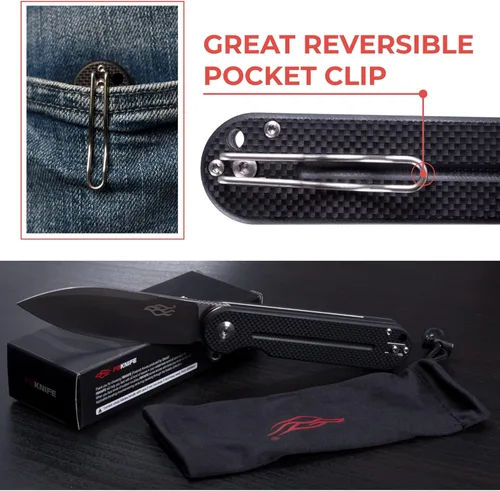 Vista 45 de Firebird Ganzo FH922PT-BK EDC Navaja de bolsillo plegable con filo de navaja, acero inoxidable D2, hoja negra, mango G10 con clip, cuchillo