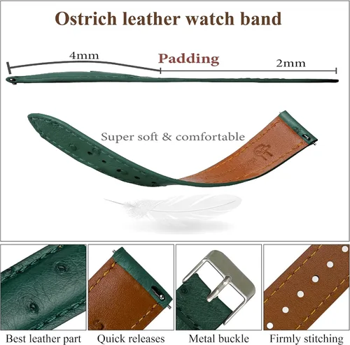 Vista 3 de vinacreations Quick Release Ostrich Leather Watch Bands Men Handmade Replacement Wrist Watch Straps Vintage Extra Soft Exotic Leather Strap 18mm