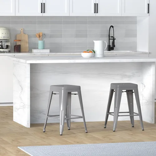 Vista 130 de Taburete Vogue Furniture Direct de 24 pulgadas, taburete de metal sin respaldo, taburete alto para encimera de interior o exterior con asiento