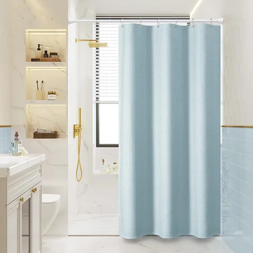 Vista 817 de Cortina de ducha de tela Dynamene verde oscuro - Cortinas de baño de tela de nido de abeja texturizadas resistentes, juego de cortinas de baño