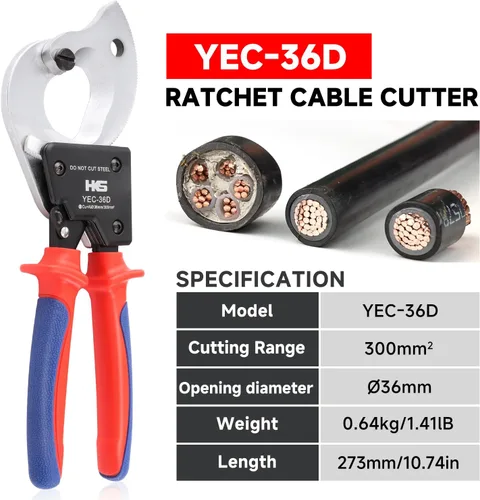 Vista 2 de HKS Cortador de Cable de Alambre con Trinquete de Servicio Pesado para Cortar Cables Eléctricos de Aluminio, Cobre y Multinúcleo hasta 300mm²