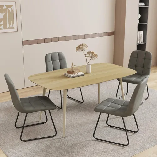 Vista 19 de HIPIHOM Mesa de comedor moderna de granja de 47.2 pulgadas, mesa de comedor rectangular de madera con patas de metal para 4 personas para comedor