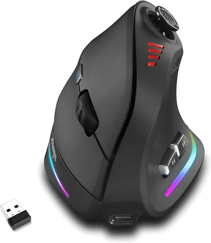 Ratón Gaming con 5 D Rocker, Ratón Vertical Inalámbrico con [24000 DPI] [12 Botones Programables], Ratón de Ordenador para Negro