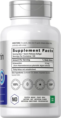 Vista 2 de Horbäach Suplemento de astaxantina 12 mg 120 cápsulas blandas Triple fuerza de microalgas Sin OMG y sin gluten