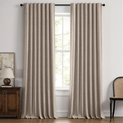Vista 92 de MIULEE Cortinas de lino 100% opacas para dormitorio, marfil sólido, decoración de lujo, aislamiento térmico, cortinas oscurecedoras para sala