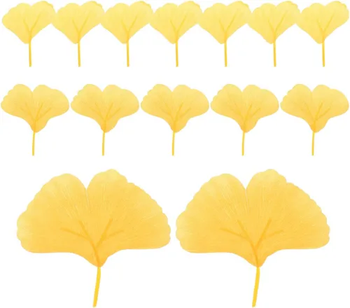 VILLCASE 100 hojas de ginkgo amarillas – Hojas de Ginkgo falsas de seda realistas, planta de otoño sintética para decoración de bodas, decoración