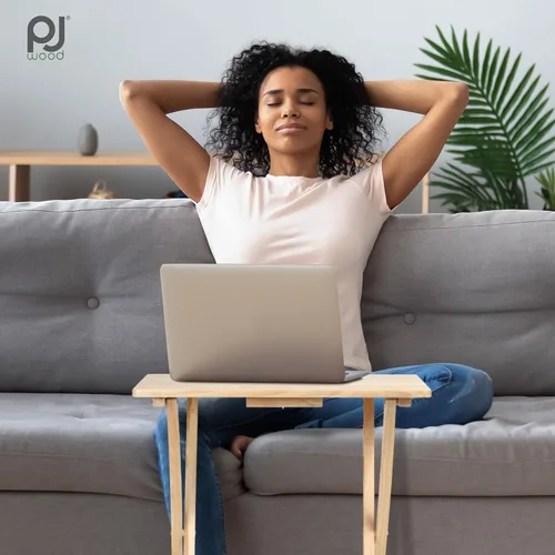 Vista 7 de PJ Wood Mesa rectangular plegable portátil para servir aperitivos, construcción de madera maciza con acabado natural, natural, juego de 2 piezas