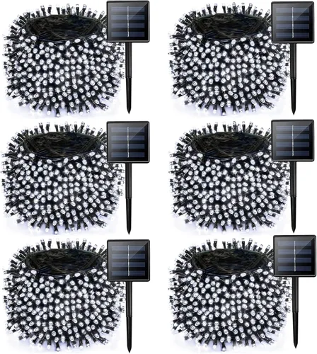 Vista 19 de Paquete de 2 480 luces LED solares de Navidad para exteriores, 170 pies de largo, luces solares súper largas para exteriores con 8 modos y función