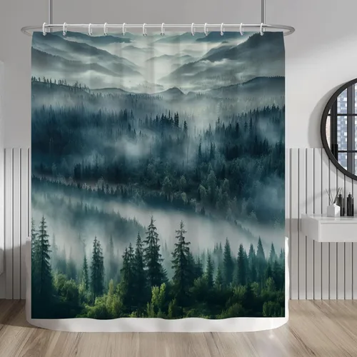 Vista 186 de Baocicco Cortina de ducha de mármol azul abstracto a rayas, decorativa, textura de lujo, línea moderna, decoración de acuarela, juego de cortinas