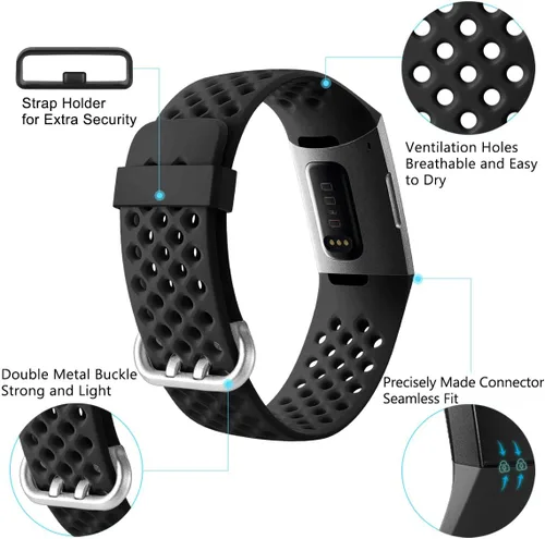 Vista 4 de Maledan Bandas compatibles con Fitbit Charge 3/Charge 4, mujeres y hombres, correa deportiva transpirable de repuesto con agujeros de aire