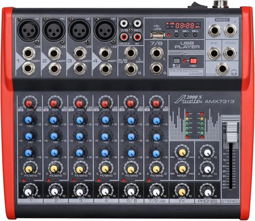 Vista 9 de Audio2000'S AMX7303- Mezclador de audio profesional de cuatro canales con procesador USB y DSP
