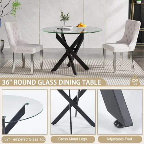 Vista 56 de Mesa de comedor redonda de 36 pulgadas para 4, mesas de cocina y comedor de cristal, moderna mesa de comedor circular con mesa de vidrio templado