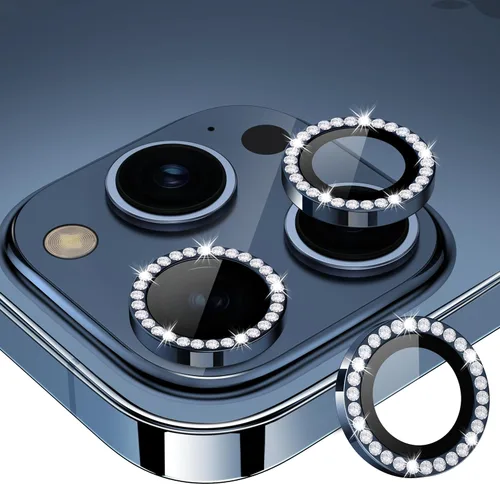 Vista 77 de Xfilm Protector de lente de cámara Bling para iPhone 14 Pro/14 Pro Max, dureza 9H a prueba de rayones, protector de anillo individual de metal