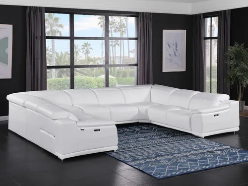 Vista 458 de BlackJack Furniture Venice - Sofá modular de cuero italiano de grano superior de 5 piezas con 3 reclinables eléctricos, reposacabezas ajustable