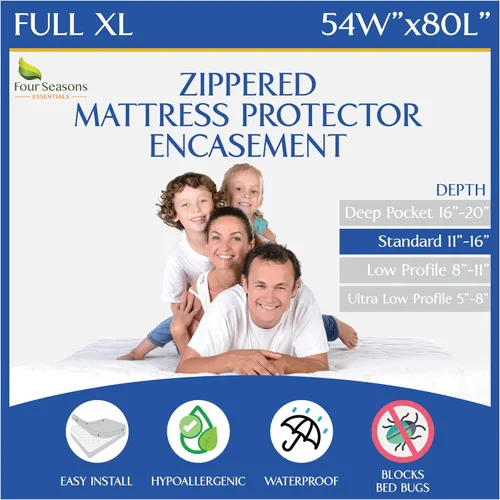 Vista 24 de Protector de colchón corto para caravanas tamaño Queen (60 pulgadas de ancho x 75 litros) impermeable con cremallera, funda de cama hipoalergénica