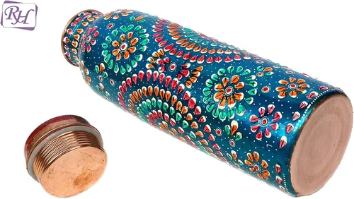 Vista 4 de Rastogi Handicrafts Botella de Cobre Puro 900 Ml Pintado a Mano