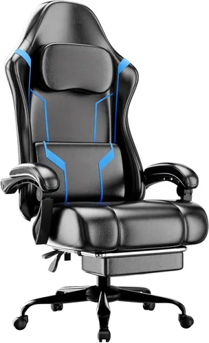 Vista 11 de Silla ergonómica para videojuegos, silla de videojuegos con cojín de resorte de bolsillo y reposapiés, silla de computadora ajustable en altura