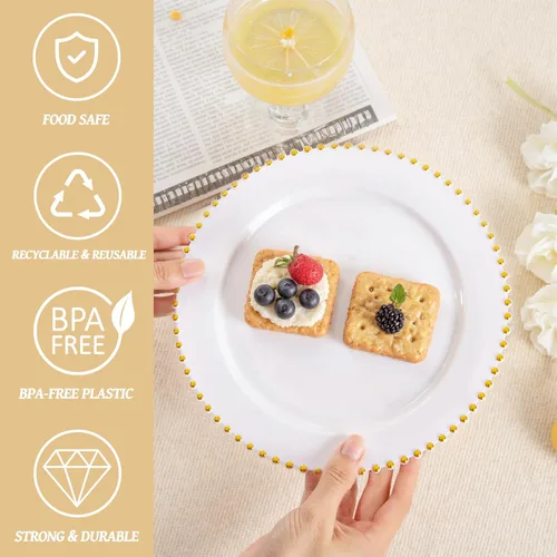 Vista 4 de supernal 100 platos de plástico blanco y dorado, elegantes platos desechables de 10 pulgadas, platos de plástico resistentes para fiestas, bodas
