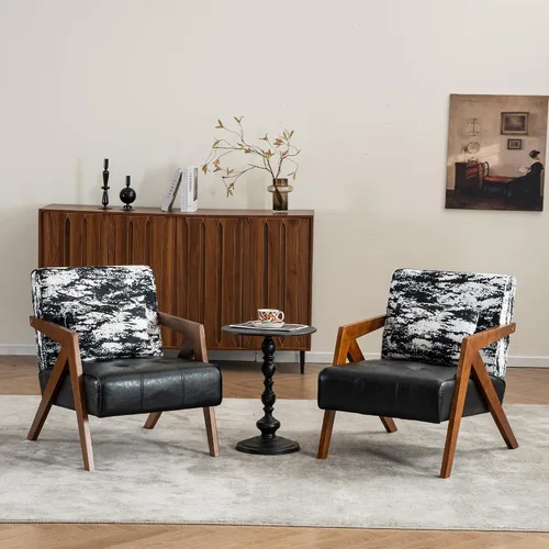 Vista 20 de Silla con acento moderno de mediados de siglo con marco de madera maciza, sillas tapizadas de chenilla para sala de estar con cojín para dormitorio