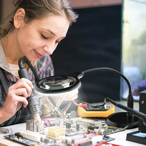 Vista 8 de Lámpara de escritorio recargable de 5 aumentos, lupa manos libres con luz y soporte, diseño plegable con 30 luces LED para leer, pasatiempos