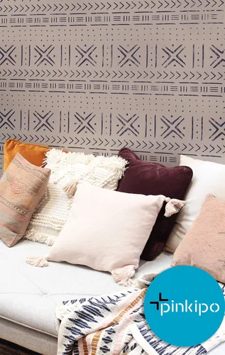 Vista 3 de PINKIPO 2-Pack Mudcloth Tribal Wall Stencil for Painting, Large Ethnic Modern Stencils, Reusable Allover Pattern for Walls, Floors and Furniture