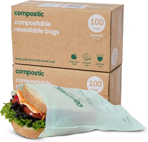 Vista 15 de Compostic Bolsas resellables compostables para el hogar, aptas para microondas y congelador, contenedor de almacenamiento de alimentos orgánicos, 60