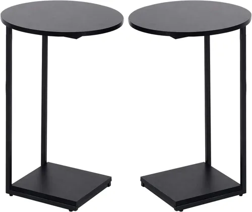 Vista 11 de DCLRN Mesa auxiliar pequeña, mesa auxiliar de mesa C para sofá, mesa de centro redonda es adecuada para sala de estar y dormitorio (negro)