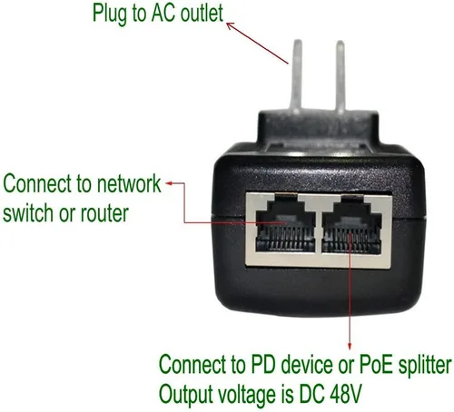 Vista 3 de Jeirdus - Fuente de alimentación pasiva a través de Ethernet de 48 V, 0,5 A, adaptador Ethernet con enchufe de pared IEEE 802.3af compatible