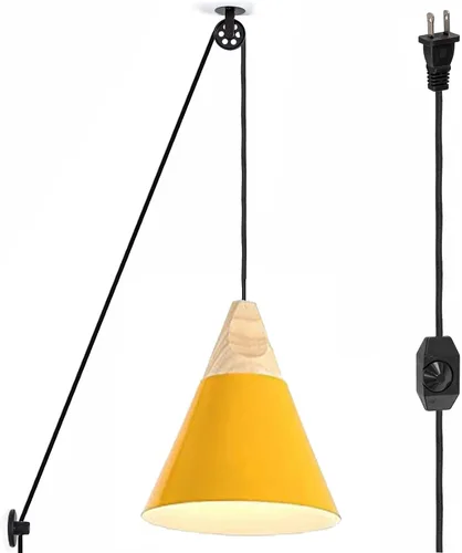 Vista 17 de Kiven Lámpara colgante de polea enchufable, luz colgante ajustable con cable de interruptor de atenuación de 15 pies, pantalla de aluminio macarón