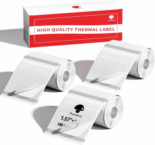 Vista 8 de Phomemo Etiquetas - 3 rollos de etiquetas térmicas transparentes - M110/M221/M220/M120/M200 Papel térmico transparente 40x30mm (1.57"x1.18")