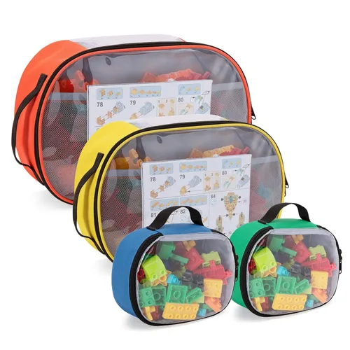 Vista 6 de Rexmica Bolsa organizadora de almacenamiento de juguetes de 4 piezas para ladrillos de construcción, bolsa de viaje para bloques de construcción